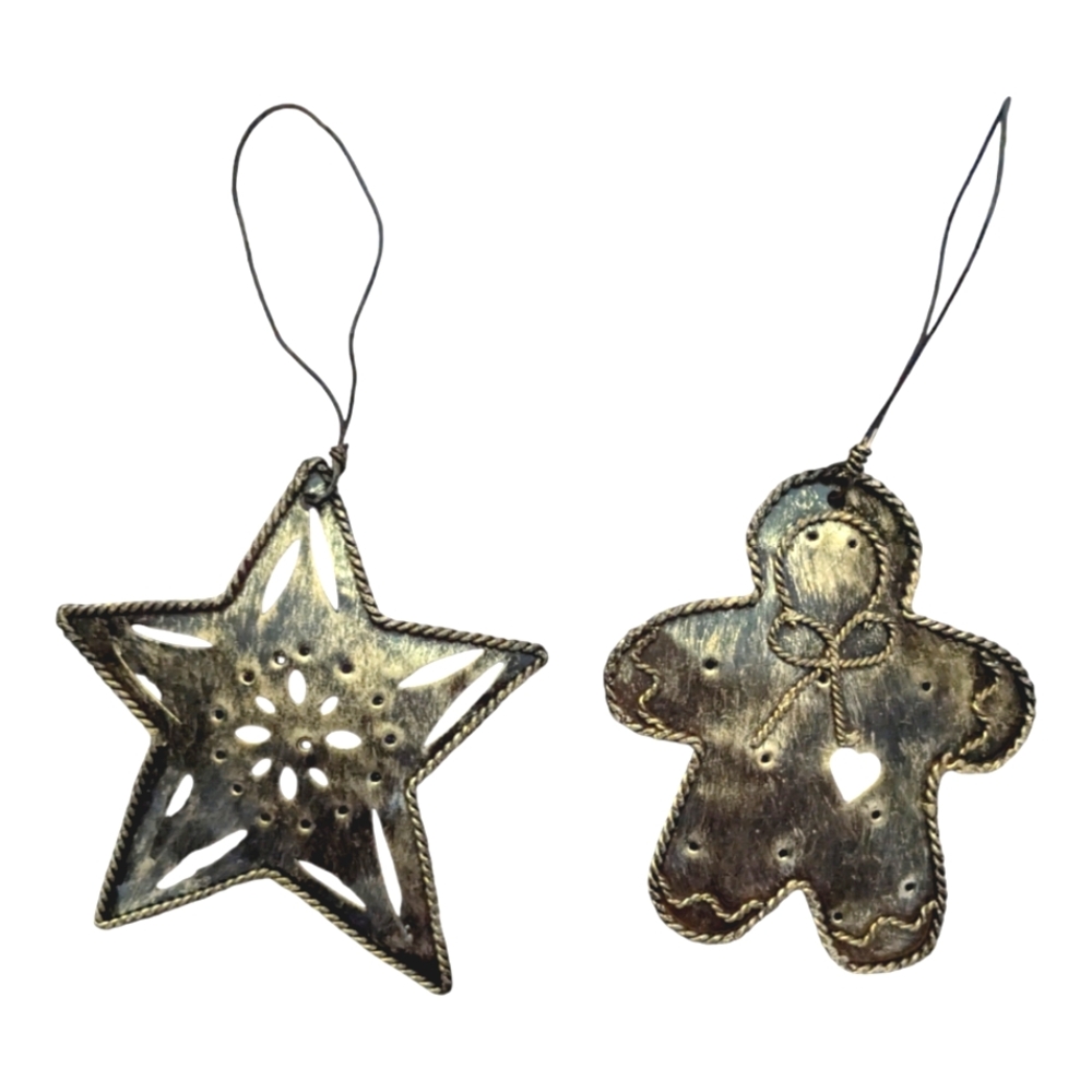 Vintage Brass Gingerbread and star ornaments.  Good condition